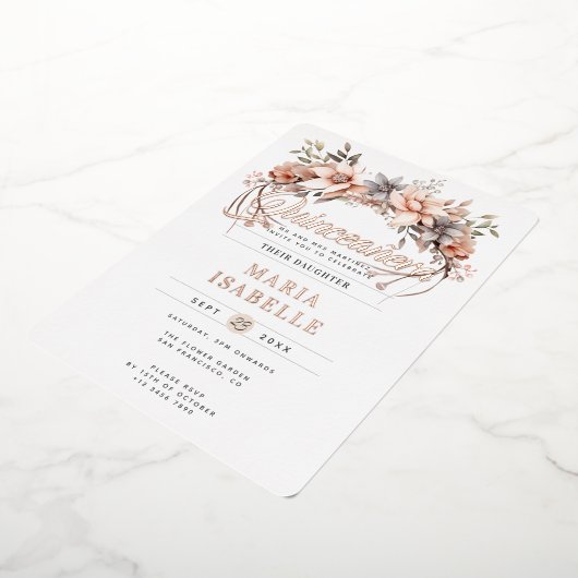 フローラエレガントクラウンキンセアニラパーティーバラ金ゴールド 箔招待状 (回転した状態)