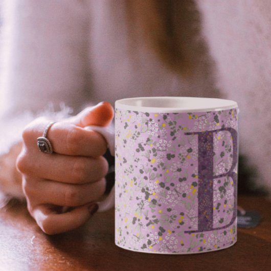 フローラエレガントクラスモノグラムB薄紫(フレーズ付き) コーヒーマグカップ