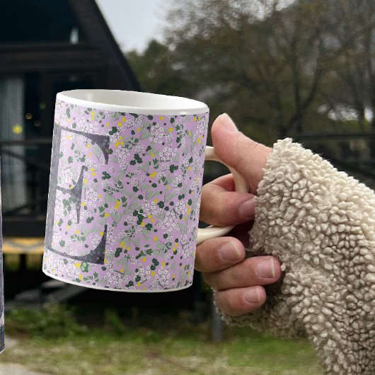 フローラエレガントクラスMonogram E薄紫（フレーズ付き） コーヒーマグカップ