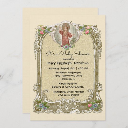 フローラエレガントクリスチャン赤ちゃんシャワー招待状 招待状 (正面/裏面)
