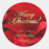 フローラエレガントクリスマスフラワーレッドポインセチア ラウンドシール (正面)