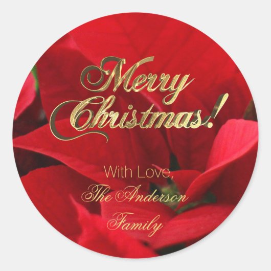 フローラエレガントクリスマスフラワーレッドポインセチア ラウンドシール (正面)