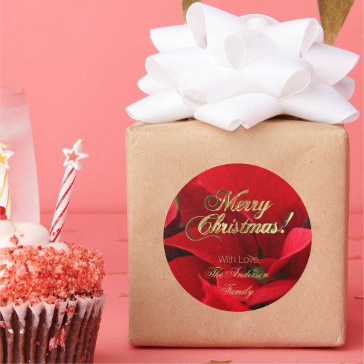 フローラエレガントクリスマスフラワーレッドポインセチア ラウンドシール (パーティー)