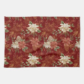 フローラエレガントクリスマスポインセチア濃い赤 キッチンタオル (横)