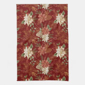フローラエレガントクリスマスポインセチア濃い赤 キッチンタオル (縦)