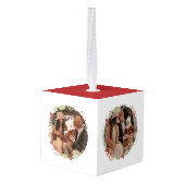 フローラエレガントクリスマスリース家族の写真 キューブオーナメント (裏面アングル)