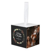 フローラエレガントクリスマスリース家族3写真 キューブオーナメント (正面アングル)