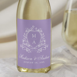 フローラエレガントクレストモノグラムラベ結婚ンダー ワインラベル