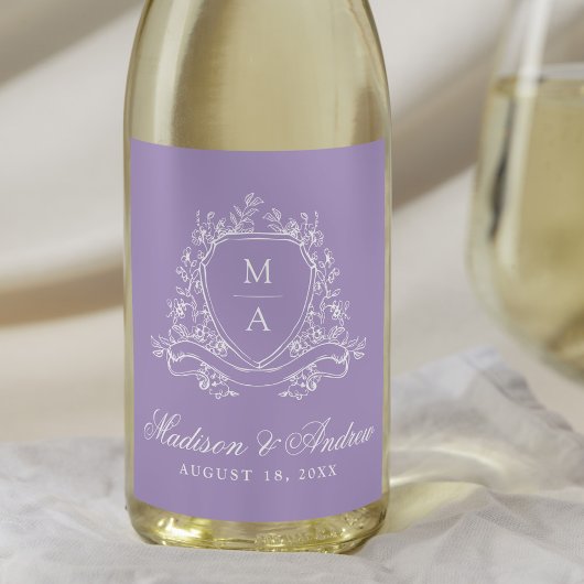 フローラエレガントクレストモノグラムラベ結婚ンダー ワインラベル