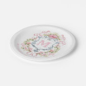 フローラエレガントクレストモノグラム |ブライダルシャワー ペーパープレート (アングル)