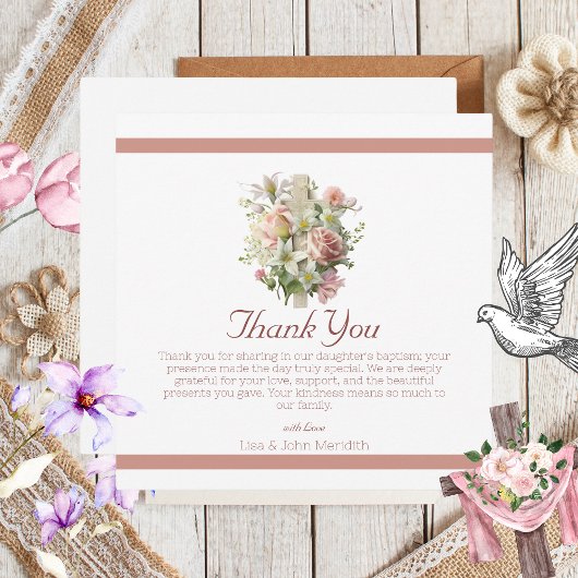 フローラエレガントクロスバプテスマ サンキューカード