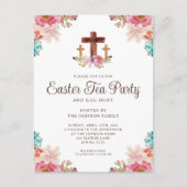 フローラエレガントクロス復活祭の茶パーティー インビテーションポストカード (正面)