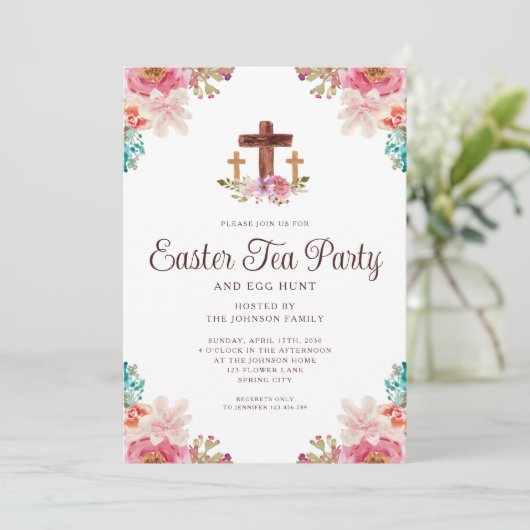 フローラエレガントクロス茶パーティーイースター 招待状 (スタンド正面)