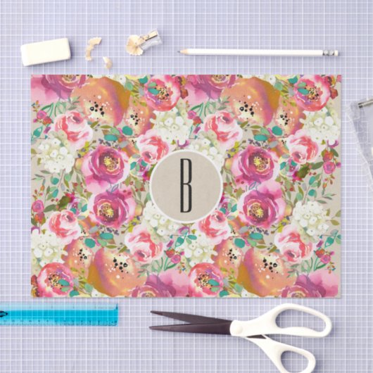 フローラエレガントク素朴ラフトモノグラムシャビーシック 薄葉紙 (クラフト)