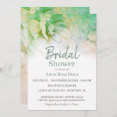 *~*フローラエレガントグリッターティール（緑がかった色）ピンクブライダルシャワー 招待状 (正面/裏面)