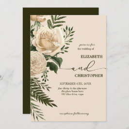 フローラエレガントグリーンとクリームブケ結婚ット 招待状