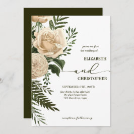 フローラエレガントグリーンとクリームブケ結婚ット 招待状