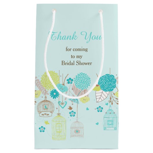 フローラエレガントグリーンとグレーブライダルありがとう スモールペーパーバッグ (正面)