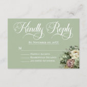 フローラエレガントグリーンとホワイトウェディングRSVP エンクロージャーカード (正面)