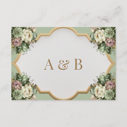 フローラエレガントグリーンとホワイトウェディングRSVP エンクロージャーカード (裏面)