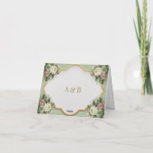 フローラエレガントグリーンとホワイトウェディングRSVP サンキューカード (裏面)