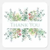 フローラエレガントグリーンウォーターカラーサンキュー スクエアシール (正面)