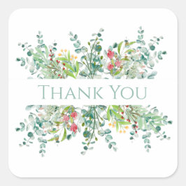 フローラエレガントグリーンウォーターカラーサンキュー スクエアシール