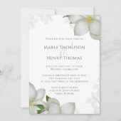 フローラエレガントグリーンウォーターカラーマグノリア花 招待状 (正面)