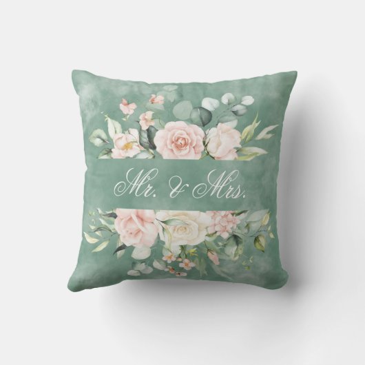 フローラエレガントグリーンウォーター色Mr.とミセス素朴。 クッション (裏面)