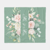 フローラエレガントグリーンウォーター色Mr.ミセス結婚ズ フリースブランケット (正面(横))