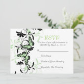 フローラエレガントグリーンバタフライRSVPカード 招待状 (スタンド正面)