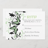 フローラエレガントグリーンバタフライRSVPカード 招待状 (正面/裏面)