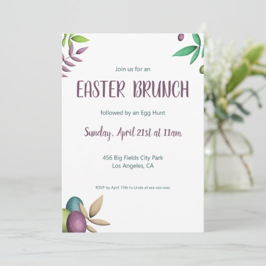 フローラエレガントグリーンパープルイースターエッグ 招待状 (スタンド正面)