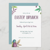 フローラエレガントグリーンパープルイースターエッグ 招待状 (正面/裏面)