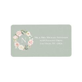 フローラエレガントグリーンピンク赤面モノグラム結婚ズ ラベル