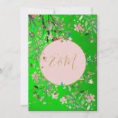 フローラエレガントグリーンピンク金ゴールドChinoiserie結婚の 招待状 (正面)