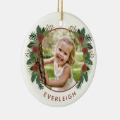 フローラエレガントグリーンリークリスマス2フォトキッズ セラミックオーナメント (右)