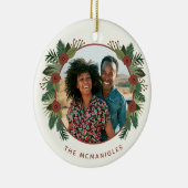 フローラエレガントグリーンリークリスマス2フォトファミリー セラミックオーナメント (右)