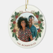 フローラエレガントグリーンリークリスマス2フォトファミリー セラミックオーナメント (左)