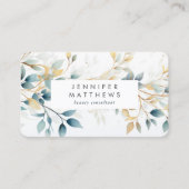 フローラエレガントグリーンリーティール（緑がかった色）金ゴールド植物学 名刺 (正面)