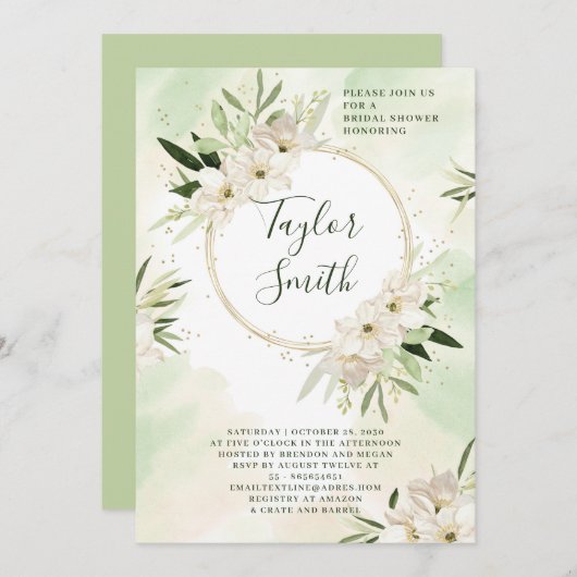 フローラエレガントグリーンリーブライダルシャワー招待 招待状 (正面/裏面)