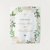 フローラエレガントグリーンリーリースカスタムゴッドブレス タペストリー (正面)