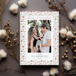 フローラエレガントグリーンリー写真クリスマス シーズンカード