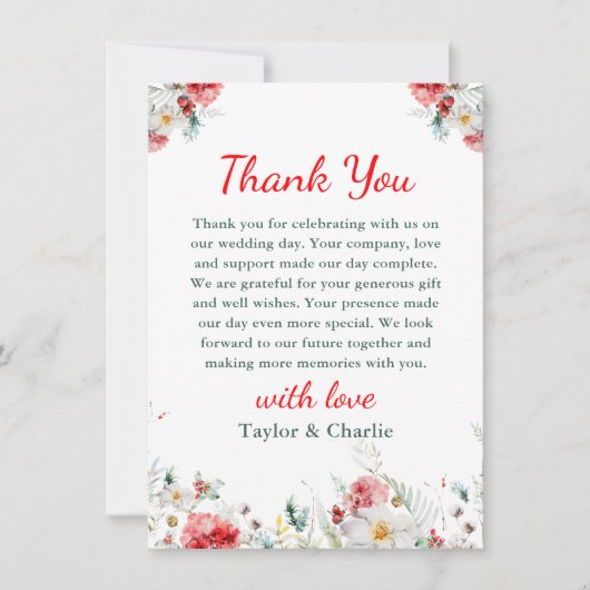 フローラエレガントグリーンリー冬の結婚式 サンキューカード (正面)