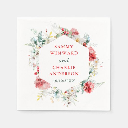 フローラエレガントグリーンリー冬の結婚式 スタンダードカクテルナプキン (正面)