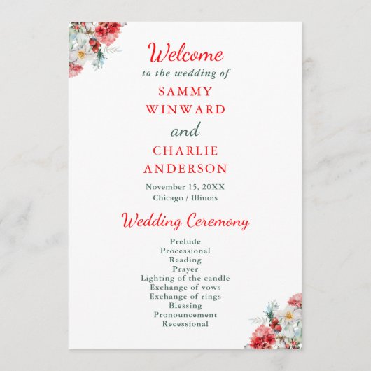 フローラエレガントグリーンリー冬の結婚式 プログラム (正面)