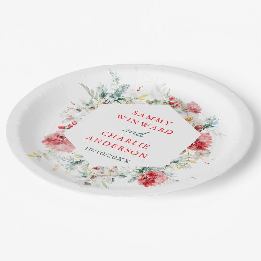 フローラエレガントグリーンリー冬の結婚式 ペーパープレート (アングル)