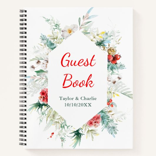 フローラエレガントグリーンリー冬ウェディングゲストブック ノートブック (正面)