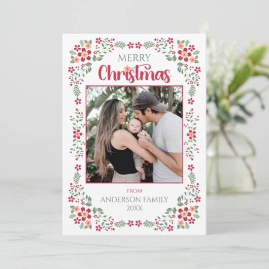 フローラエレガントグリーンワンフォトクリスマス シーズンカード (スタンド正面)