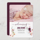 フローラエレガントグリーン、オレンジ、レッド&ワインベビー 招待状 (正面/裏面)